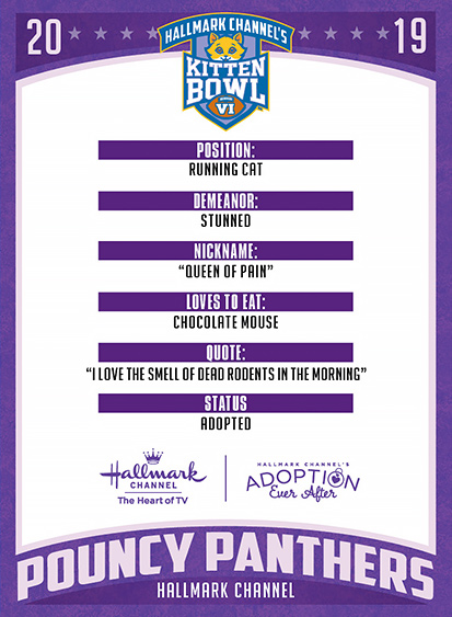 a purple and white poster with text