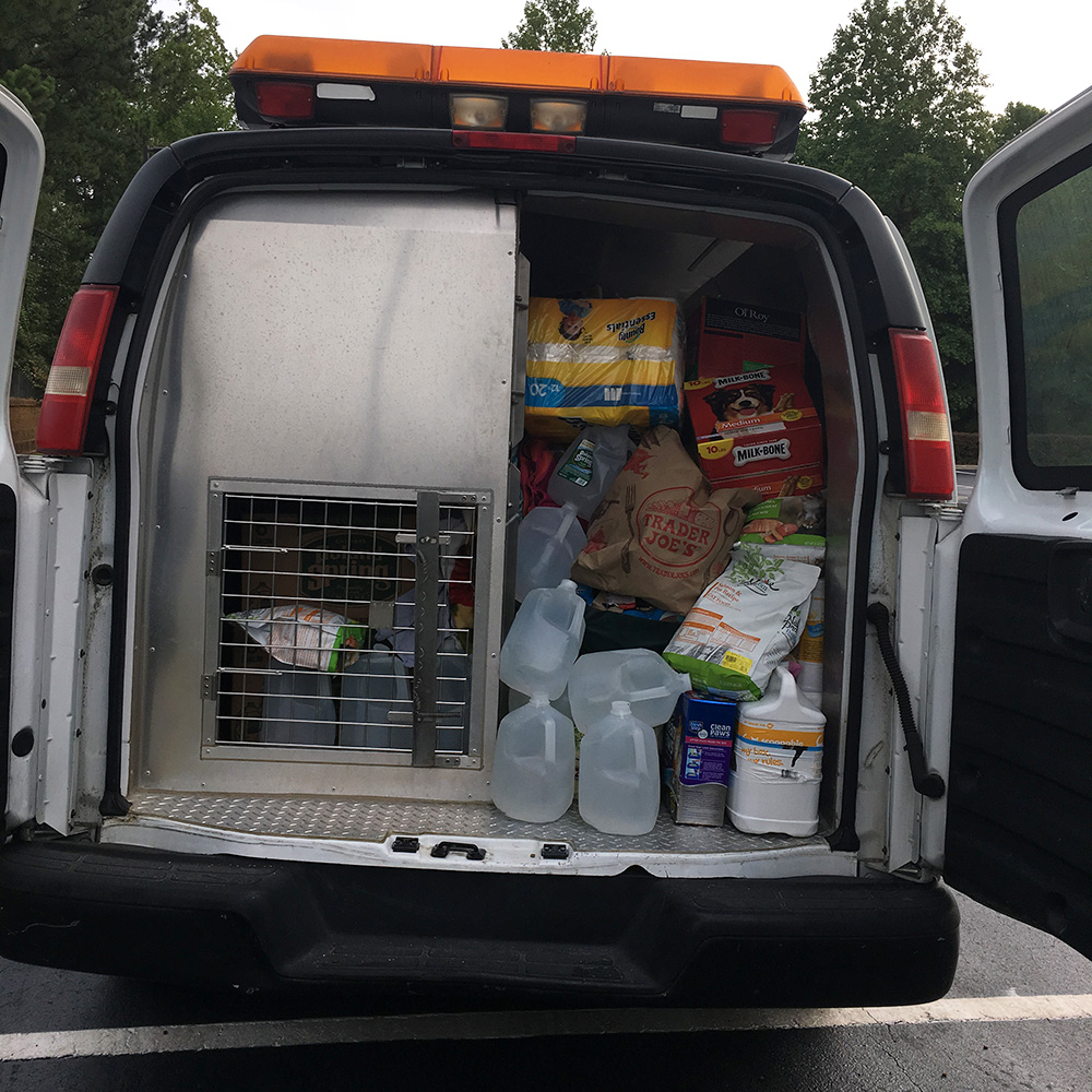 a van with food in the back